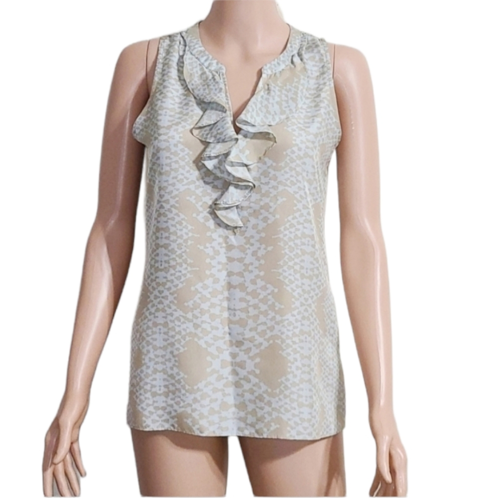 Banana Republic Womens Sleeveless Snakeskin Ruffle‎ Blouse Small Petites Silk